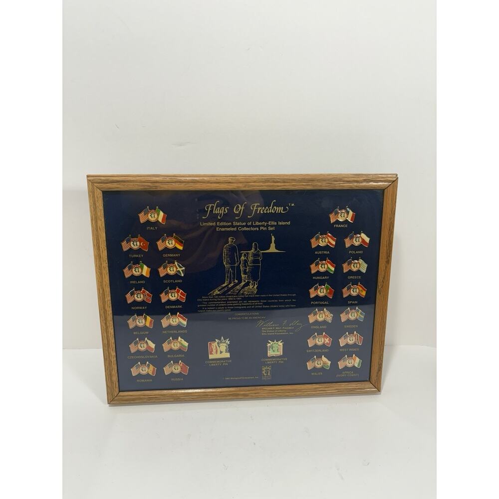 Flags of Freedom Ltd Ed. Statue Of Liberty-Ellis Island Framed 28 Pin Set Framed
